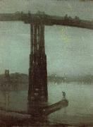 James Mcneill Whistler Nocturne in blatte and gold painting